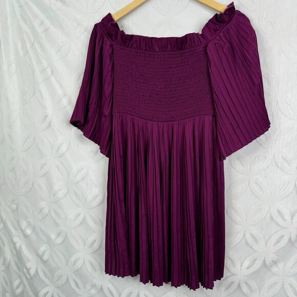 Ali & Jay Le Flirt Off the Shoulder Pleated Magenta Mini Dress NWT - Picture 5 of 15